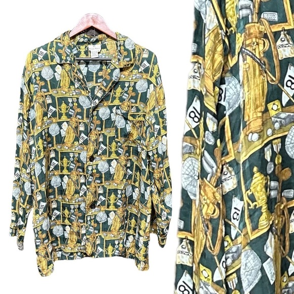 Neiman Marcus men’s silk golf shirt size large fits larger chest pocket vintage